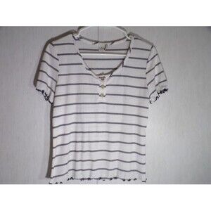 Paper Crane Womens Short Sleeve Top Small White w/ Black Stripes